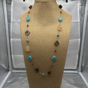 Elegant Faux Turquoise and Brown Beaded Necklace